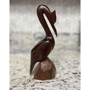 Wood Bird 10" Hand Carved Ironwood Figurine Heron Egret Crane Wooden Statue